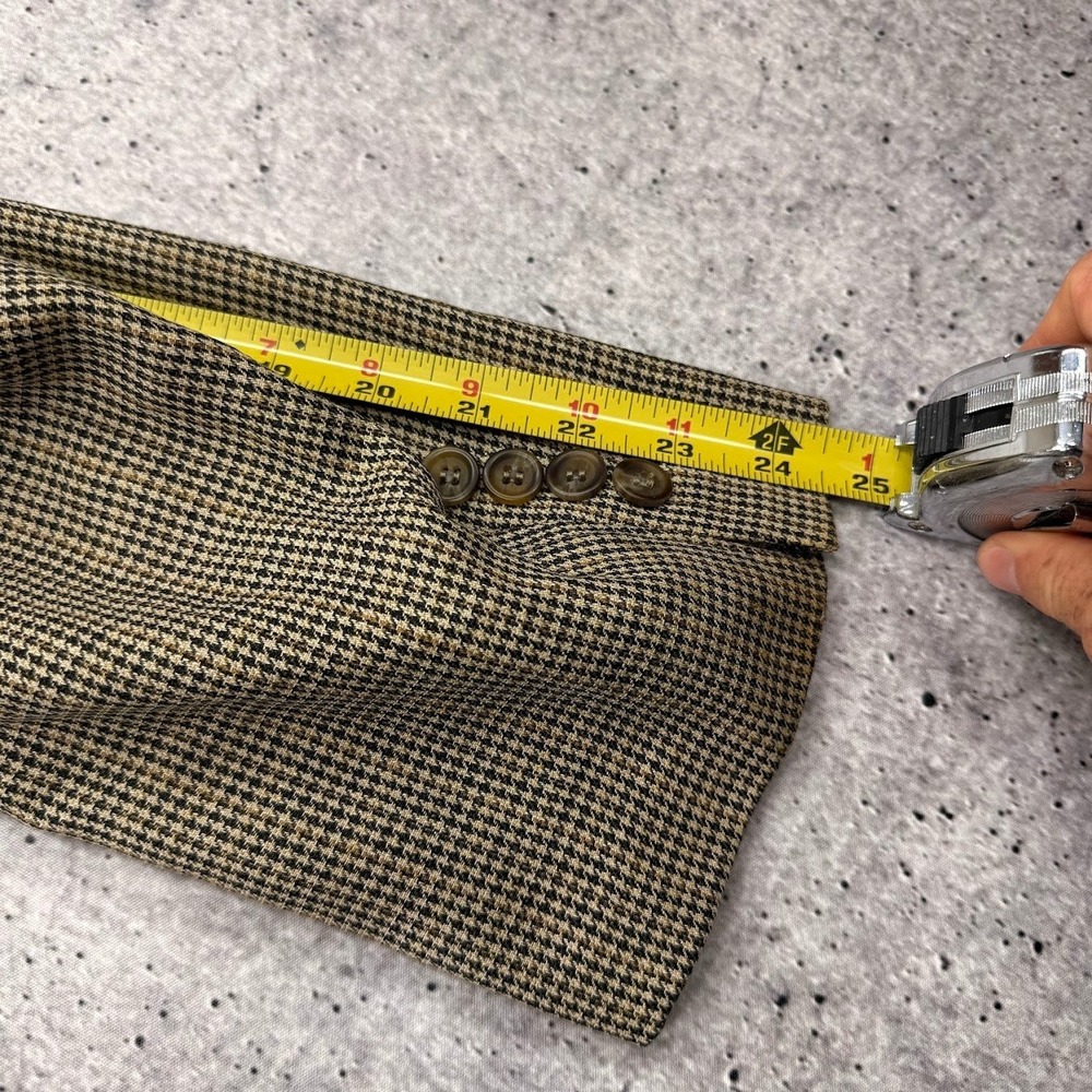 Chaps Ralph Lauren Tan Brown Padded Shoulder Houndstooth 44T Silk Wool Blazer - Picture 11 of 12